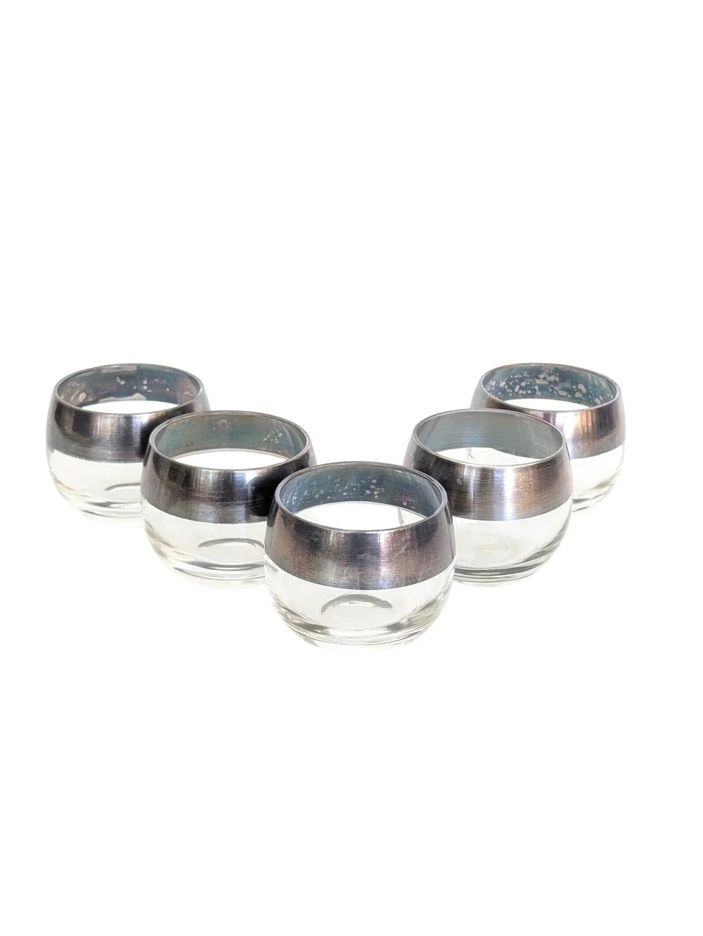 Vintage Dorothy Thorpe Style Roly Poly Glasses with Silver Band - Punch Cups